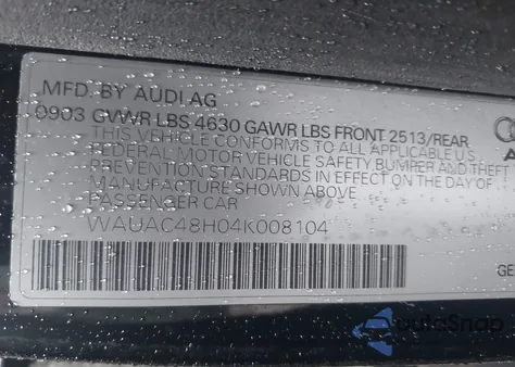 2004 Audi A4 1.8T from USA, damaged, VIN WAUAC48H04K008104